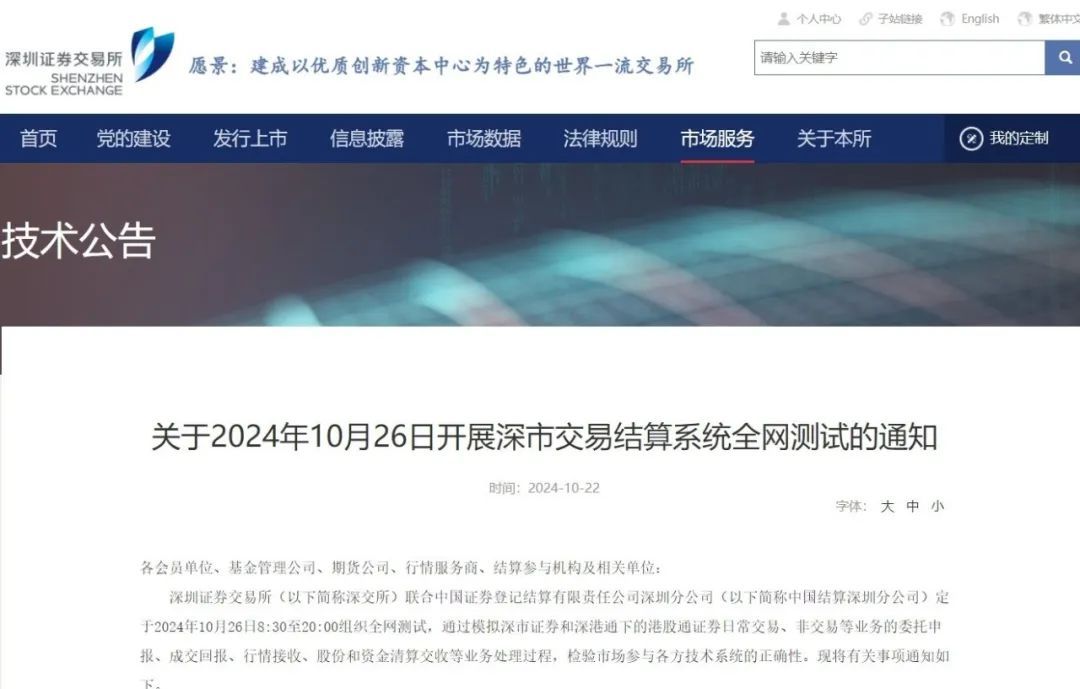 10月26日，深交所全网测试