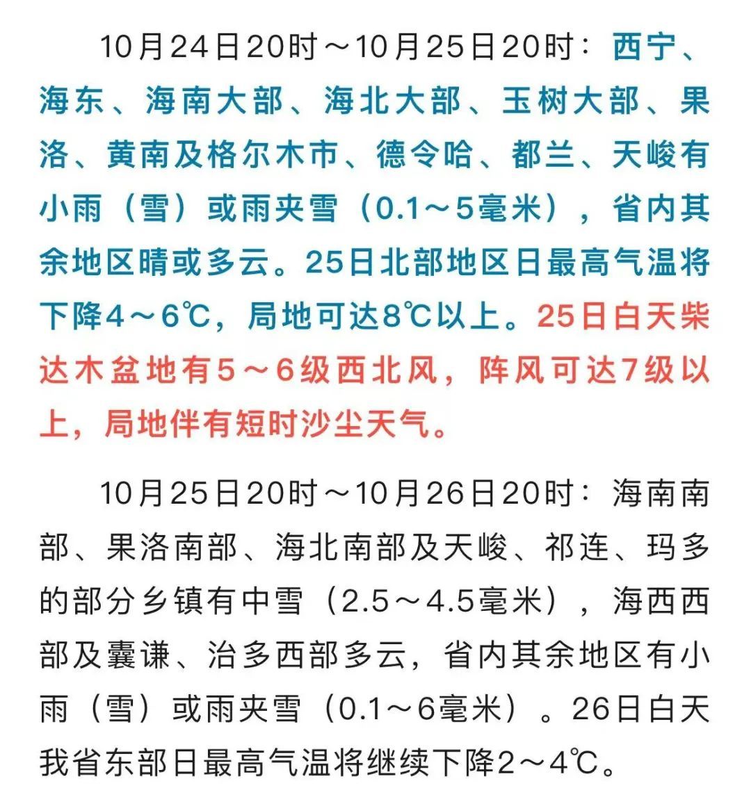 青海大部迎雨雪天气！西宁有雨夹雪，局地降温8℃以上