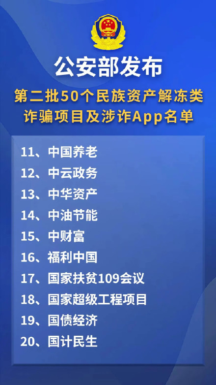 警惕！公安部公布50个诈骗项目及涉诈APP