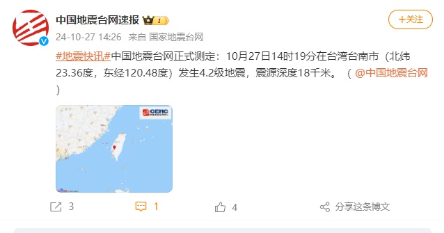 4.2级！4.0级！台湾接连突发地震！福州震感明显！