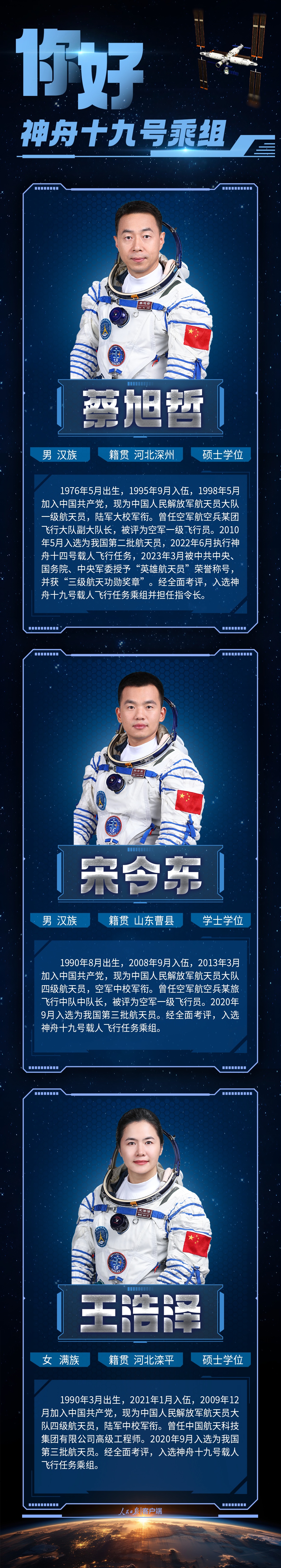 神十九航天员简历公布 神十九航天员简历公布