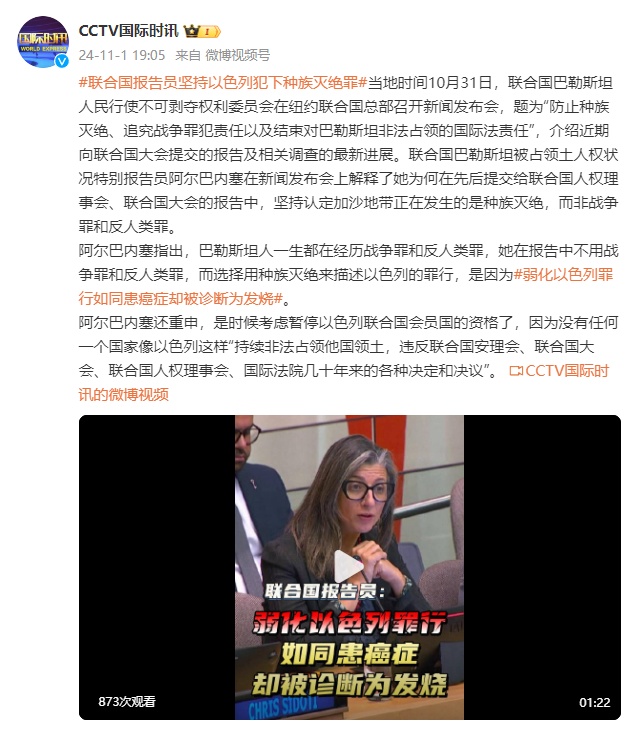 联合国报告员:弱化以色列罪行,如同患癌症却被诊断为发烧 联合国报告员:弱化以色列罪行,如同患癌症却被诊断为发烧