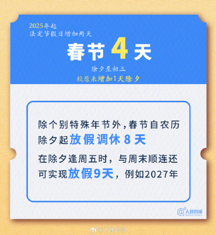 除夕放假!法定节假日增加两天 除夕放假!法定节假日增加两天