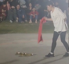 武汉街头“巨蛇”表演吓到儿童,森林警方介入调查 武汉街头“巨蛇”表演吓到儿童,森林警方介入调查