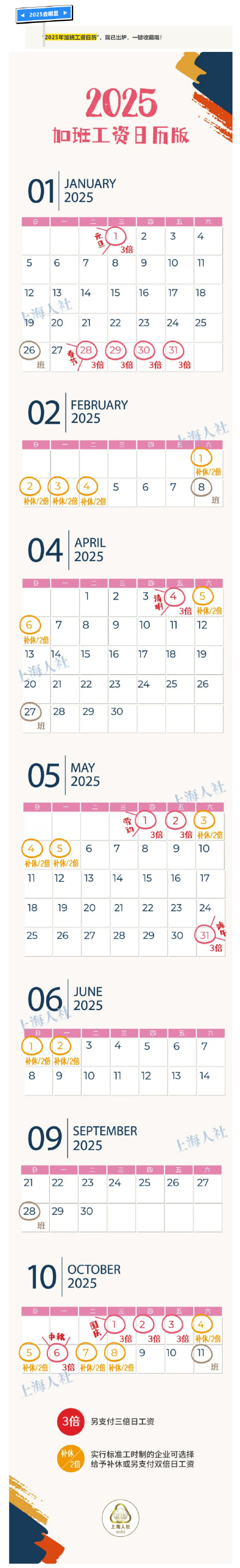 2025年加班工资日历出炉！