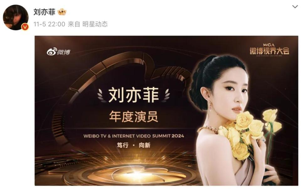 刘亦菲，又获奖了！