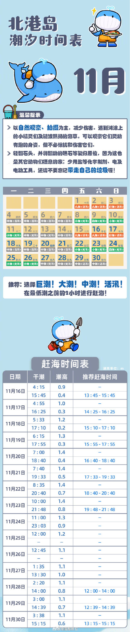 海口市北港岛11月下旬潮汐表来了！这几天最适合赶海