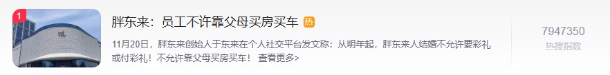 热搜第一!胖东来创始人宣布:员工结婚不许要彩礼,酒席不超5桌,不许靠父母买房买车 热搜第一!胖东来创始人宣布:员工结婚不许要彩礼,酒席不超5桌,不许靠父母买房买车