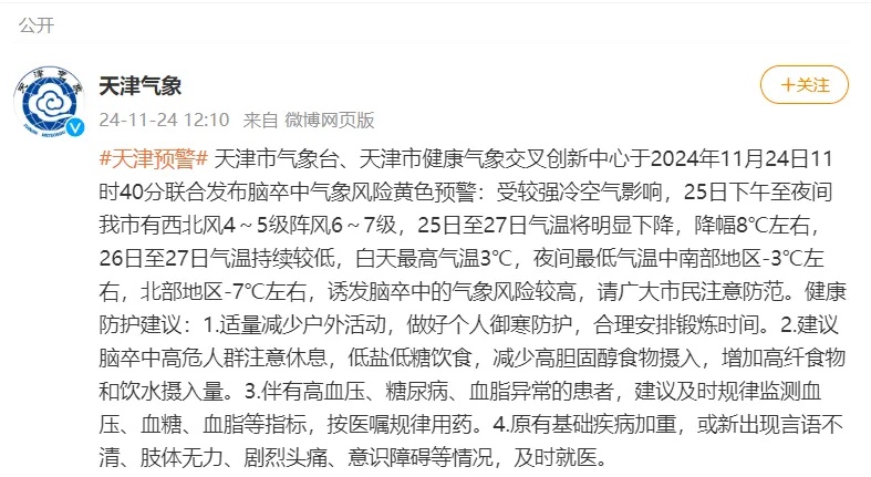 刚刚，天津寒潮预警！大风+雨雪这时上线→