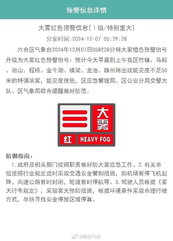 停航、特级管制！刚刚，南京多区发布红色、橙色预警