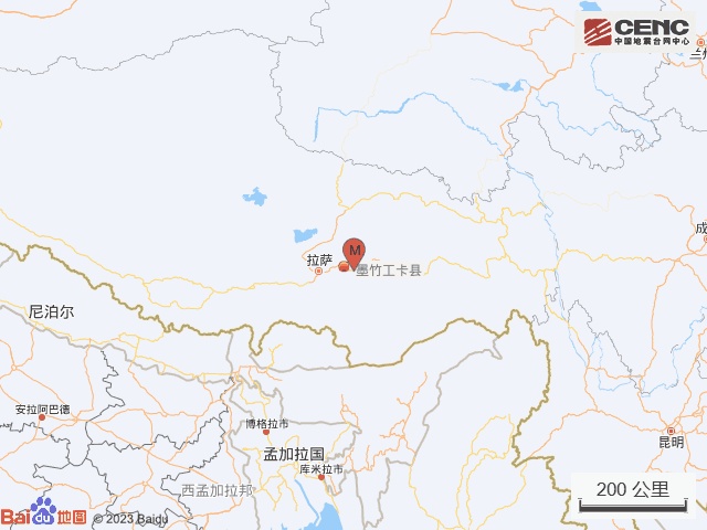 西藏拉萨市墨竹工卡县发生3.7级地震