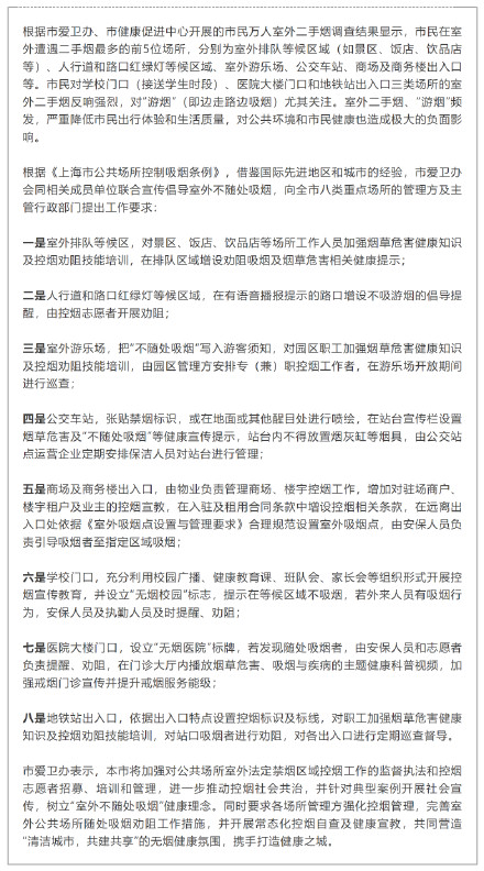 上海加强室外二手烟控制!对这八类重点场所明确规范要求→ 上海加强室外二手烟控制!对这八类重点场所明确规范要求→