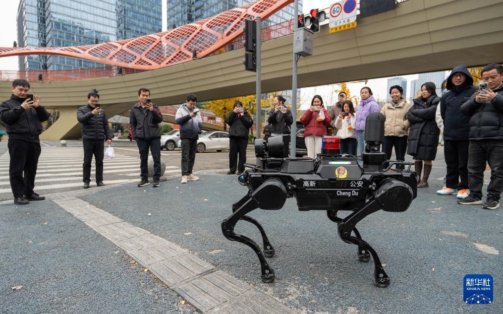 四川成都：智能巡防新亮点 警用机器狗上岗巡逻