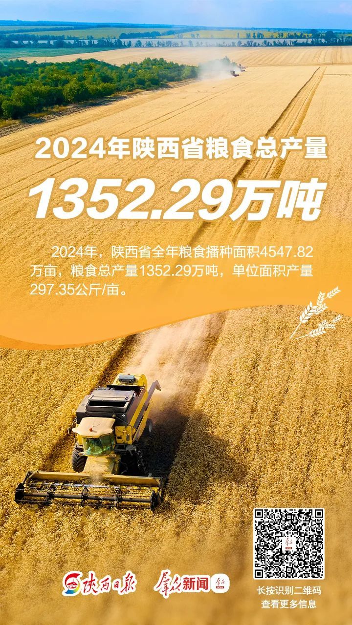 2024年陕西省粮食总产量1352.29万吨 2024年陕西省粮食总产量1352.29万吨