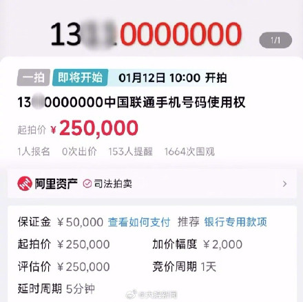 法院对拍卖7个0手机号作瑕疵提醒：该号码只享有使用权无所有权
