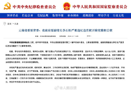 李石松严重违纪违法被开除党籍公职