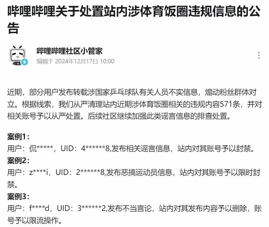 造谣国乒、煽动粉丝互撕……多人被永久禁言！