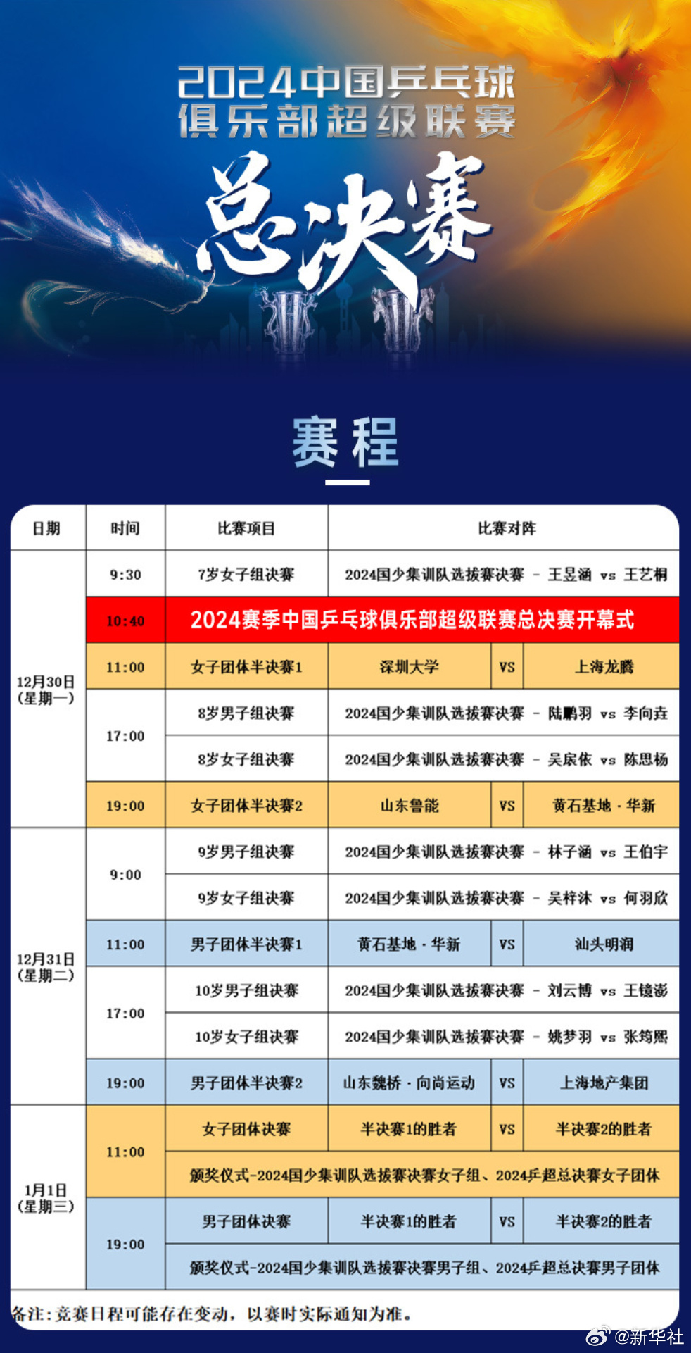 期待!2024乒超总决赛赛程来了 期待!2024乒超总决赛赛程来了