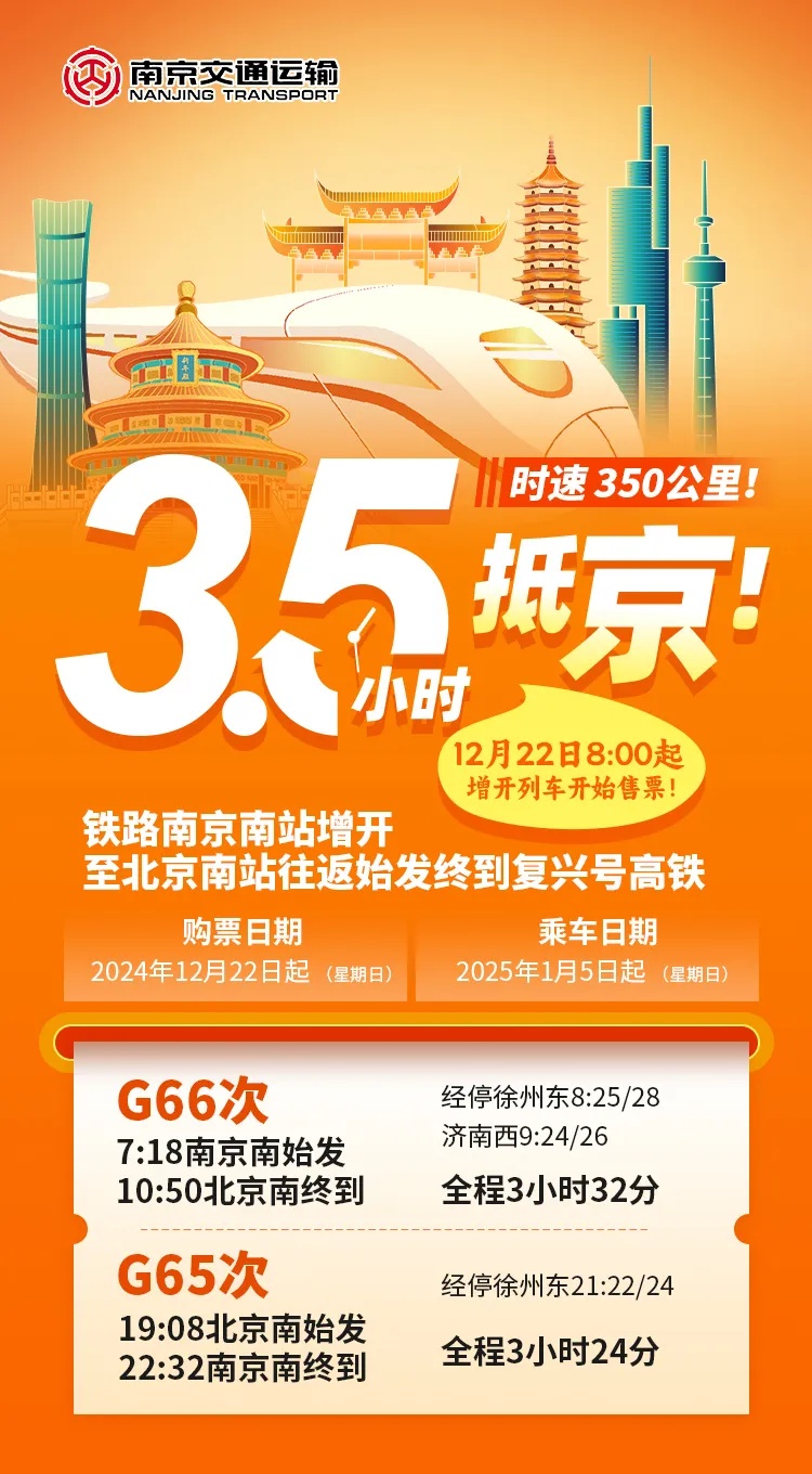 3.5小时！南京⇌北京始发终到明起开售