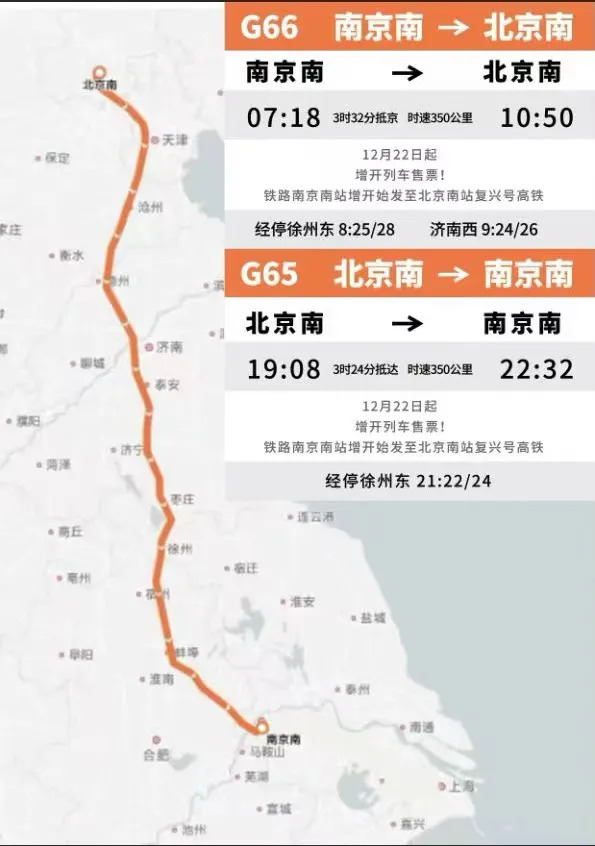 3.5小时！南京⇌北京始发终到高铁票22日开售！