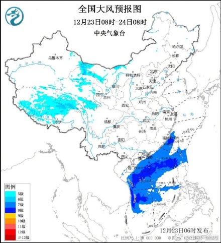 东部和南部海区有偏北大风 新疆北部西藏等地有明显降雪