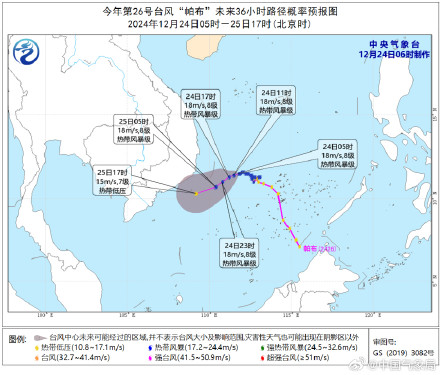 今年第26号台风“帕布”生成 将给南海带来大风