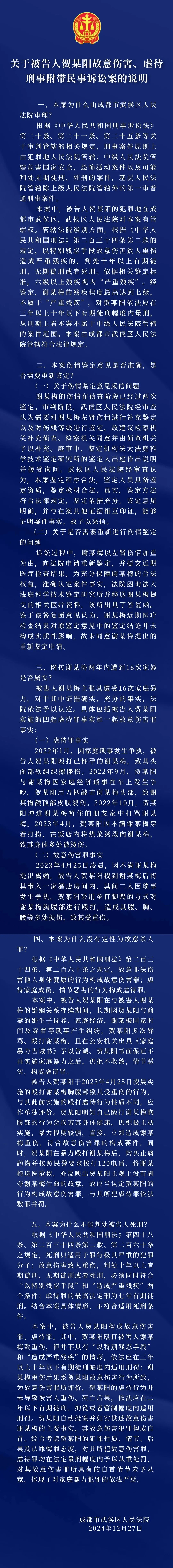 “女子2年被家暴16次”案，贺某阳一审获刑11年，法院释疑→