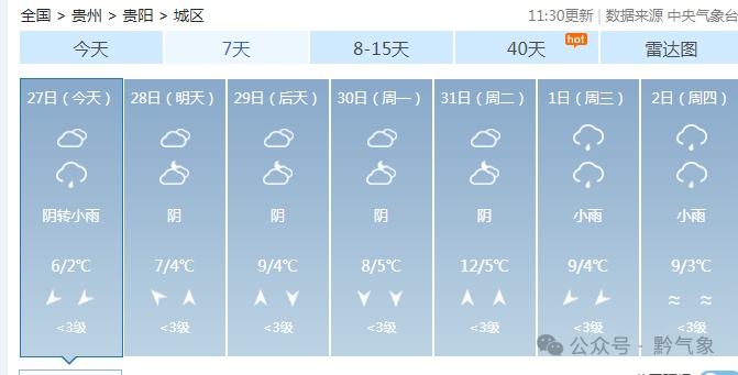 逐渐升温！贵州局地仍有冻雨或雨夹雪→