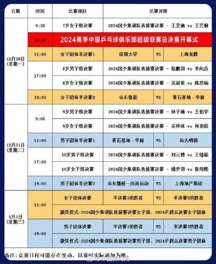 乒超联赛总决赛今日开赛