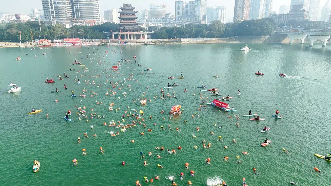 冬泳迎新年 超3000名游泳爱好者齐聚邕江