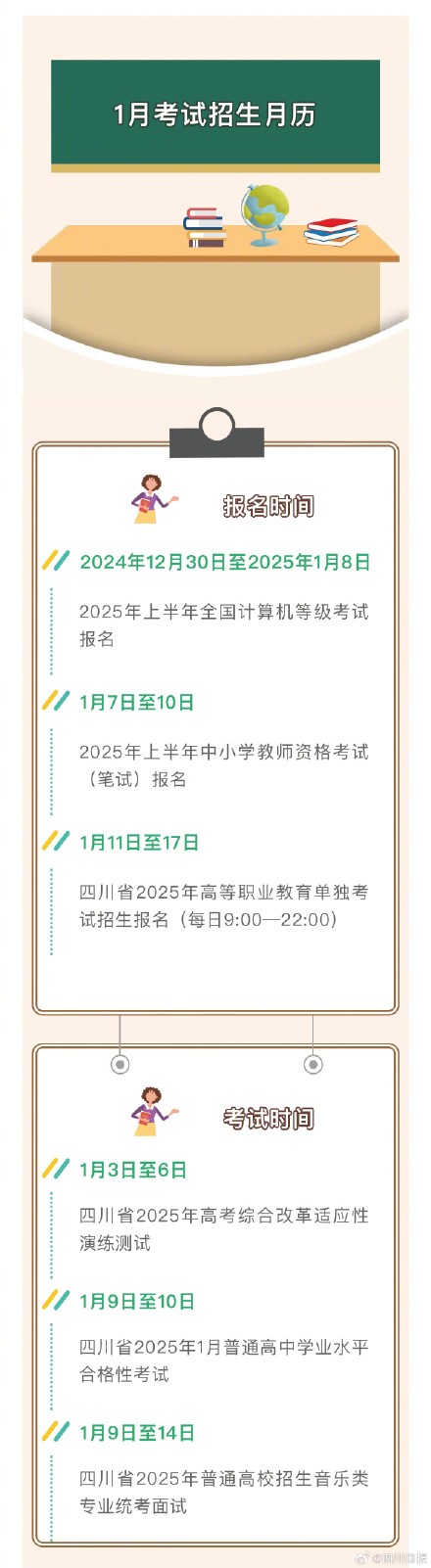 新鲜出炉！2025年1月四川考试招生月历