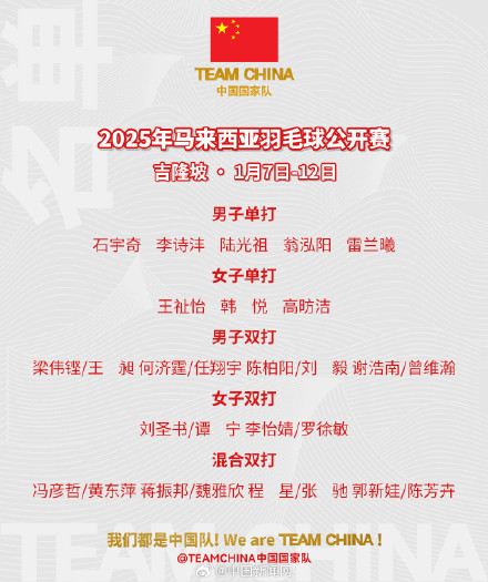 国羽马来西亚公开赛大名单