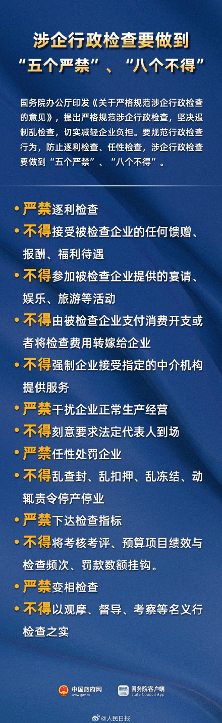 涉企检查须做到5个严禁8个不得
