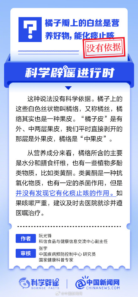 橘子瓣上的白丝能化痰止咳？