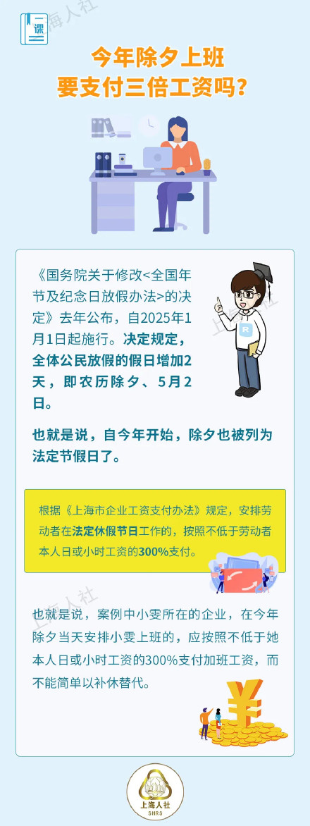 今年除夕上班有三倍工资了