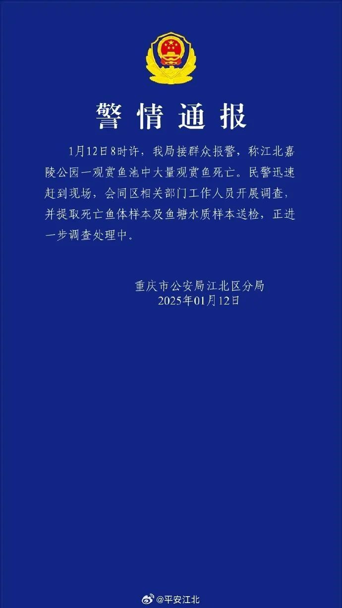 啥情况？公园观赏鱼一夜之间大量死亡！警方回应→