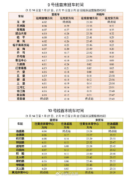 好消息！春运期间，杭州地铁有的线路延长到0点以后