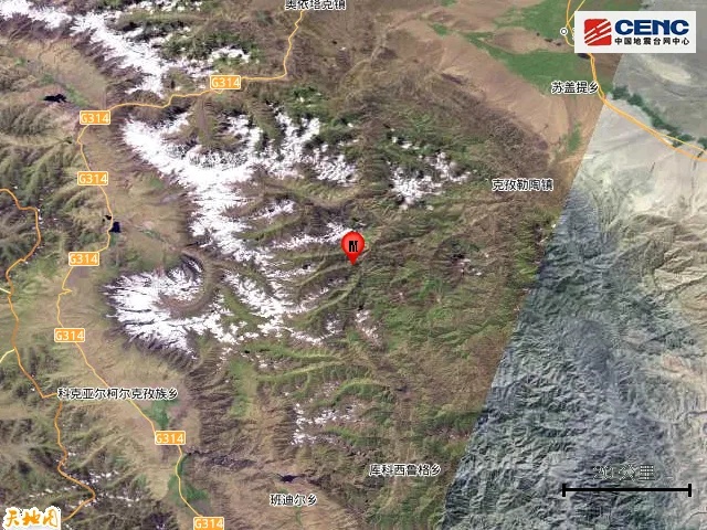 新疆克孜勒苏州阿克陶县发生3.8级地震