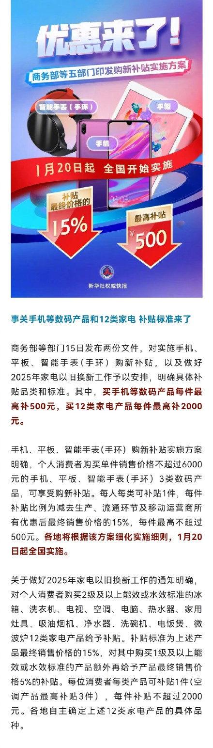 1月20日起买手机有补贴啦 1月20日起买手机有补贴啦