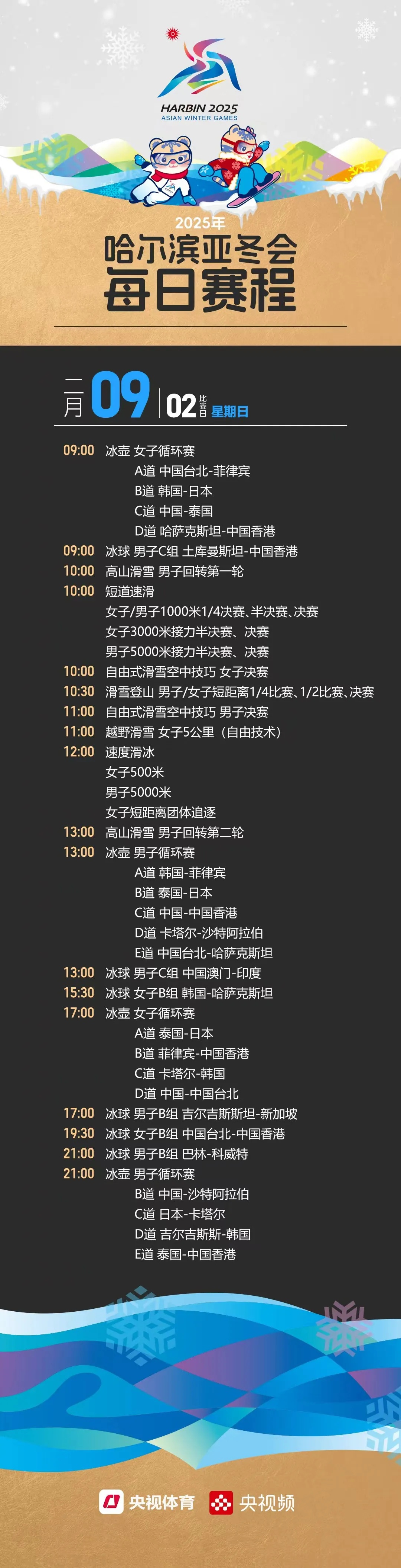 收藏！2025年哈尔滨亚冬会每日赛程来啦