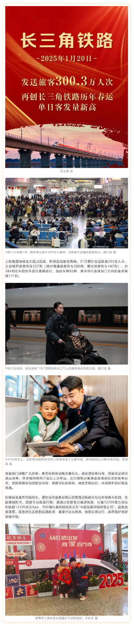 300.3万人次！长三角铁路春运单日客发量再创新高