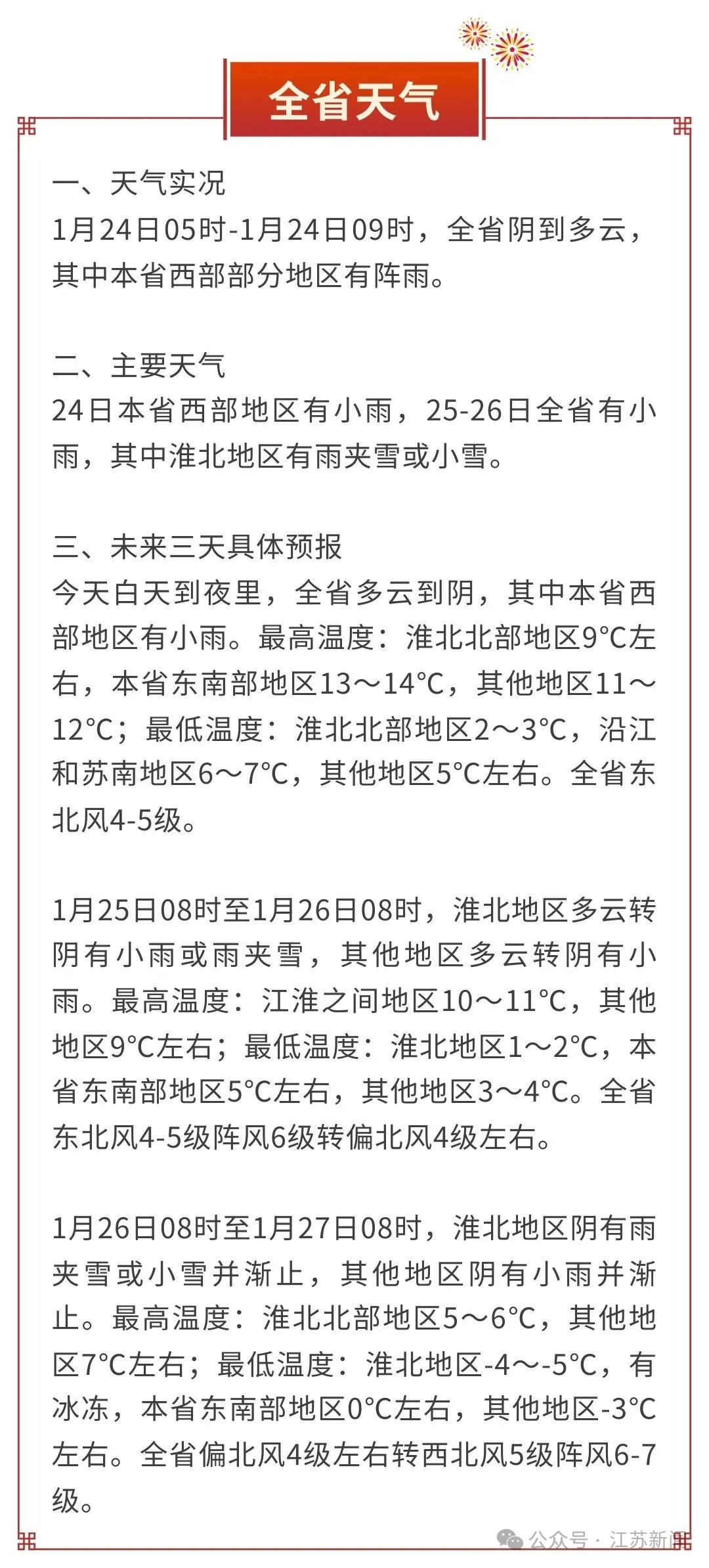 刚刚发布!春节期间江苏有雨雪天气! 刚刚发布!春节期间江苏有雨雪天气!