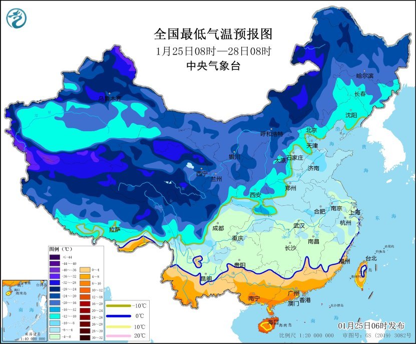 中央气象台1月25日06时继续发布寒潮黄色预警