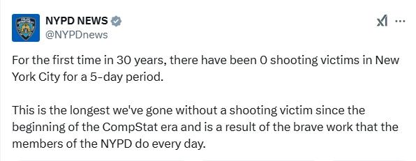 纽约警局“炫耀”30年来首次5天未发生枪击案，被迅速“打脸”