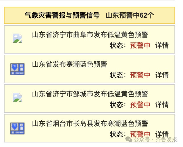 最低温-12℃+局部有雪！山东再发寒潮预警！春节最新天气预报→