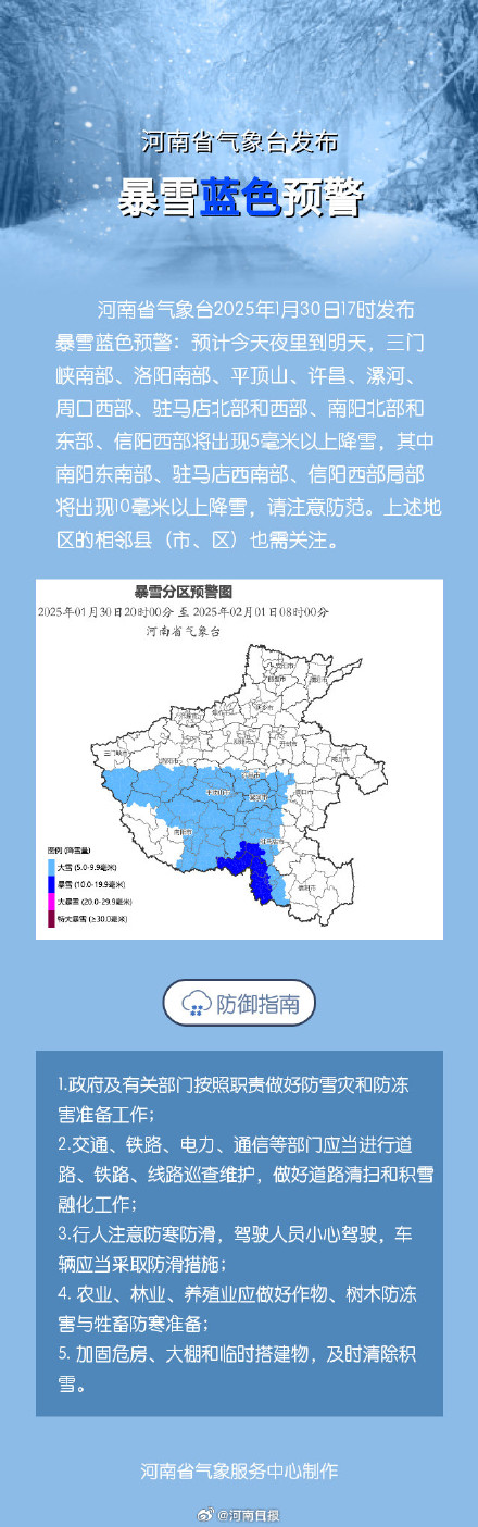 河南发布暴雪蓝色预警！局部降雪超10毫米