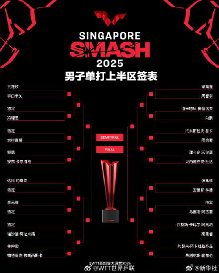 WTT新加坡大满贯单打签表公布