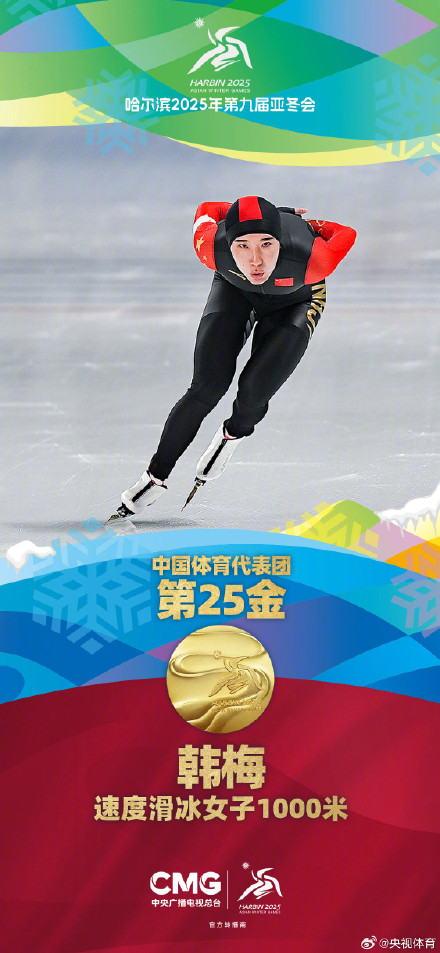 韩梅速度滑冰女子1000米金牌