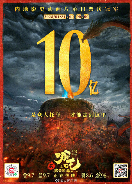 转存！《哪吒2》从10亿到100亿的海报