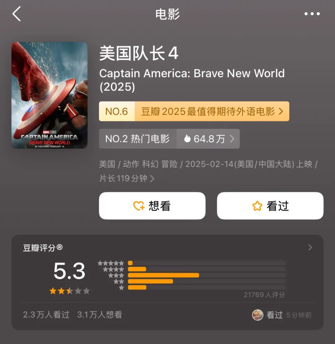 《美国队长4》豆瓣开分仅5.3，网友：再这么拍下去，我不会买账了